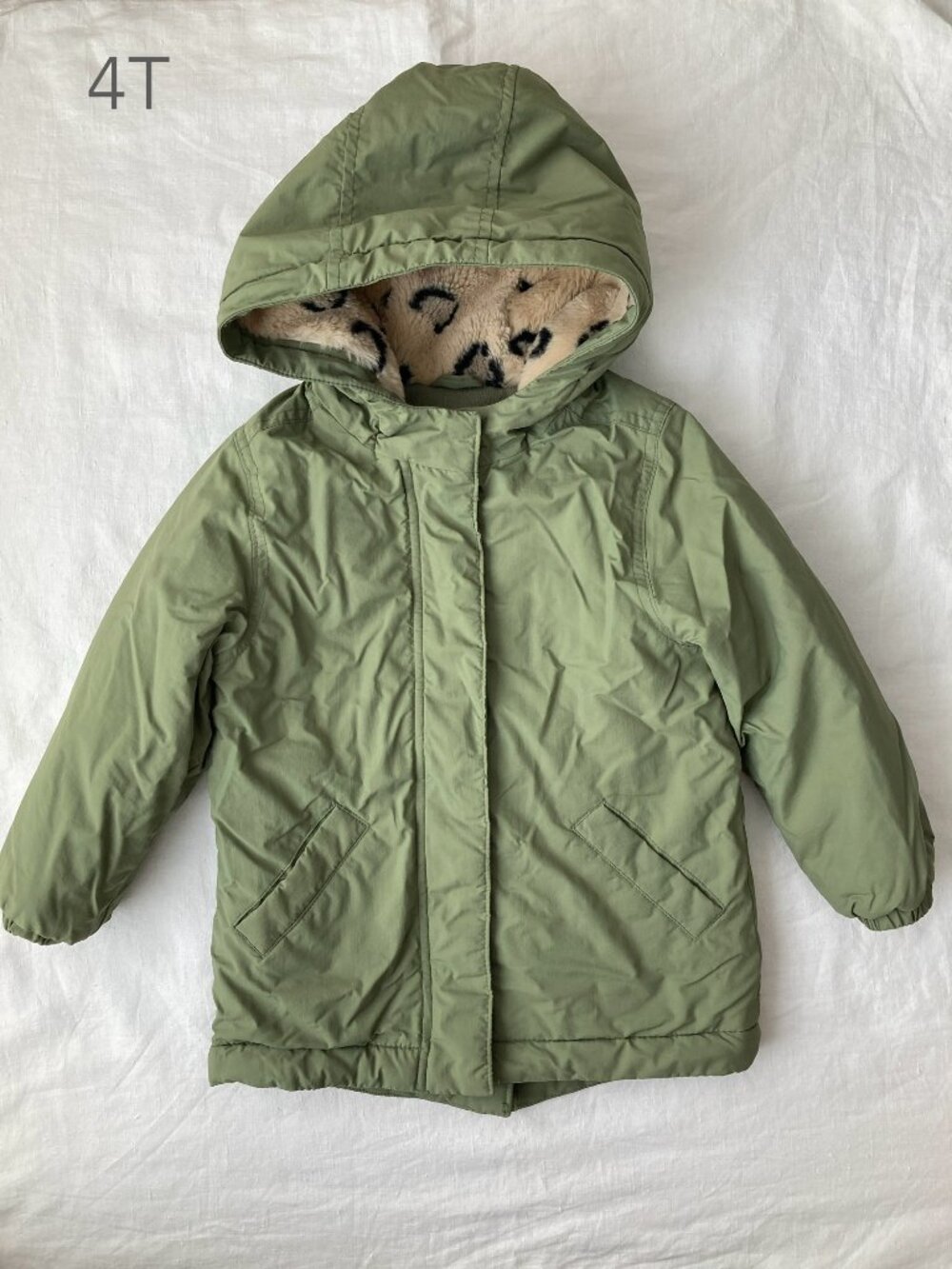 Old Navy 4T Toddler Green Long Fall Winter Jacket Animal Print